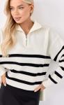 Джемпер женский с воротником на молнии в полоску F322-15115 бело-черный