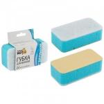 Губка для ванной поролон/абразив/иск замша,140*70*40мм,2в1,(кафель,хром,сантехника),2626/Рыжий Кот