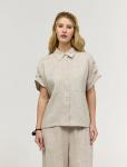 Бежевая рубашка с коротким рукавом изо льна