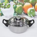 Кастрюля из нержавеющей стали "Домашняя классика" 1л со стеклянной крышкой 16*7см