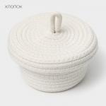 Корзина для хранения LaDо?m «Белл», плетёная, ручной работы, с крышкой, хлопок, 16?16?12 см, белая