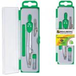 Готовальня BRAUBERG "Klasse", 4 предм: циркуль 125мм,рейсф вставка+держ,грифель,пенал с подв,210334