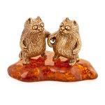 Фигура "Кот - близнецы", латунь, искуственный янтарь, 5х3х3,7 см