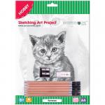 Набор для рисования скетча Greenwich Line "Котенок", A4, карандаши, ластик, точилка, картон, SK_14624