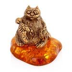 Фигура "Кот - рак", латунь, искуственный янтарь, 4,5х3,5х3см