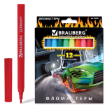 Фломастеры BRAUBERG InstaRacing, 12 цв., вент.колп, карт.упак. выб.лак, увелич срок службы, 150548