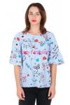 Блуза Mia Голубой+Маки