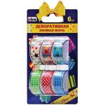 Клейкая лента декоративная 15 мм*5 м, 6 шт, разноцветная, 51715