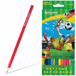 .Карандаши цветные BRAUBERG Football match, 12 цв., заточенные, карт. упак.,180534