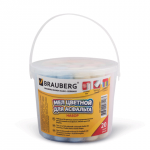 Мел цветной BRAUBERG, НАБОР 20 шт., для рисования на асфальте, круглый, пластиковое ведро, 223557