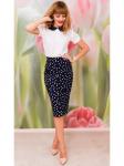 00419 Юбка-карандаш темно-синяя в горошек.