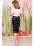 00419 Юбка-карандаш темно-синяя в горошек.