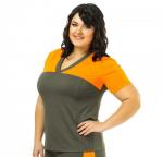 Tоп двухцветный с коротким рукавом, V-образным вырезом горловины