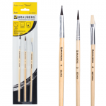 Кисти BRAUBERG, НАБОР 3 шт., (беличья кругл.№ 3, пони кругл.№ 4, из щетины плоск.№6), блистер, 200224