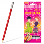 Карандаши цветные акварельные BRAUBERG Pretty Girls, 12 цв., заточенные, карт. упак., 180567