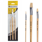 Кисти BRAUBERG, НАБОР 3 шт., (из щетины плоская № 4,8,14), блистер, 200223
