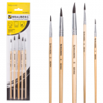 Кисти BRAUBERG, НАБОР 5 шт., (беличья круглая № 1,2,3,4,5), блистер, 200217