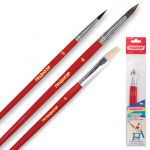 Кисти ПИФАГОР, НАБОР 3 шт., (беличья круглая № 3, коза кругл. № 4, из щетины плоская № 6), 200229