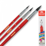 Кисти ПИФАГОР, НАБОР 3 шт., (из ворса козы круглая №3, пони круглая № 4, пушисто-меховая круглая № 6), 200228