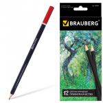 Карандаши цветные BRAUBERG Artist line, 12 цв., черный корпус, заточенные, высшее качество, 180539