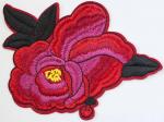 Аппликация клеевая вышитая "Цветок с листиками" 13*11,5см чёрный+красный+розовый+зелёный