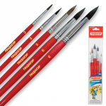 Кисти ПИФАГОР, НАБОР 5 шт., (беличья круг.№ 3, из ворса козы круг.№ 6,8, пони кругл. № 2,5), 200231