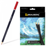 Карандаши цветные BRAUBERG Artist line, 18 цв., черный корпус, заточенные, высшее качество, 180554