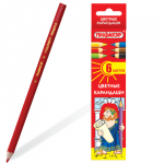 Карандаши цветные  ПИФАГОР  6 цв., классические, заточенные, картонная упаковка, 180295