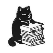 Мемы | Значок "Черный кот, который любил книги", р-р 2,5х2,2 см