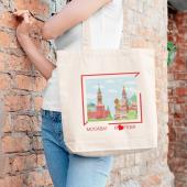 Городские зарисовки "Красная Москва" | Сумка-шоппер на молнии, с внутренним карманом, р-р 38х34см/ высота ручек 27см (бежевый лен)
