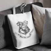 Гарри Поттер "Логотип школы Хогвартса" | Сумка-шоппер на молнии, с внутренним карманом, р-р 38х34см/ высота ручек 27см (бежевый лен(монохром)