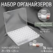 Набор органайзеров, 14 рядов по 4 ячейки, 21 ? 17,5 ? 2,5 см, в контейнере, цвет прозрачный