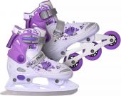 Коньки универсальные 2 в 1 р.37-40  PW-223B puple/white RUSH ACTION