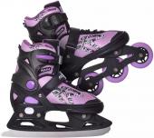 Коньки универсальные 2 в 1 р.37-40 PW-223B puple/white  (2 IN 1) RUSH ACTION