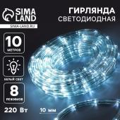 Гирлянда светодиодная, световой шнур Luazon Lighting 10 мм, IP65, 10 м, 24 LED/м, 220 В, 8 режимов, свечение белое