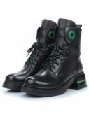 01-P514-4 BLACK/GREEN Ботинки демисезонные женские (натуральная кожа, байка)