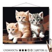 Картина по номерам на холсте 50х40 "Котята в бочонке"