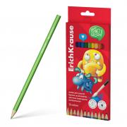 .Акварельные карандаши деревянные ErichKrause Jolly Friends шестигранные, грифель 3 мм, 12 цветов с кисточкой (в коробке с европодв. 12 шт)