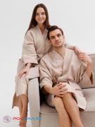 Вафельный халат Кимоно унисекс "Ромбы" бежевый В-12 (31)