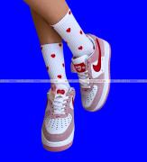 Байвей высокие носки белые с принтом "Сердечки" арт. 2344