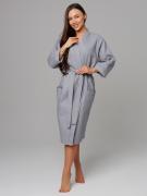 Женский укороченный вафельный халат с планкой серый В-11 (20)