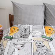 *КПБ 'Традиция'1,5 спальный, поплин, 100% хлопок, пл. 110 гр/кв.м 'Коты мемы ВБ' Пододеяльник 146*217, простыня 150*217, наволочка 70*70 (2 шт.)
