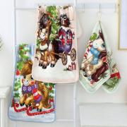 Полотенце из микрофибры с карабином "Новогодние лошадки" 35*75 см.