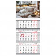 Календарь квартальный 3 бл. на 3 гр., 295*660 мм BG Кот, с бегунком, 2026г., 380941