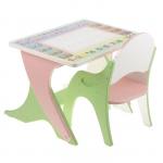 Набор мебели  Буквы-цифры: стол-парта, стул. Цвет салатовый-розовый