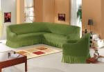 Комплект чехлов на мебель угловой диван и кресло оливка