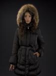 Пальто женское, утепленное, пуховое  FIBI1 енот, т/коричневый