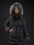 Пальто женское, утепленное, пуховое  FIBI1 чернобурка, т/серый