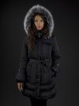 Пальто женское, утепленное, пуховое  FIBI1 чернобурка, черно/фиолет
