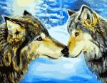 "Волки в зимнем лесу" живопись на холсте 40х50см